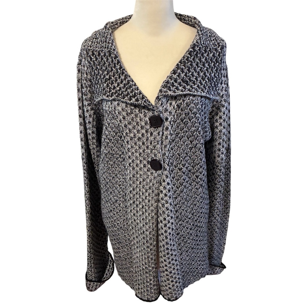Violet Ruby L Jacket Cardigan Black White Knit Button Bodice Cotton Casual Chic